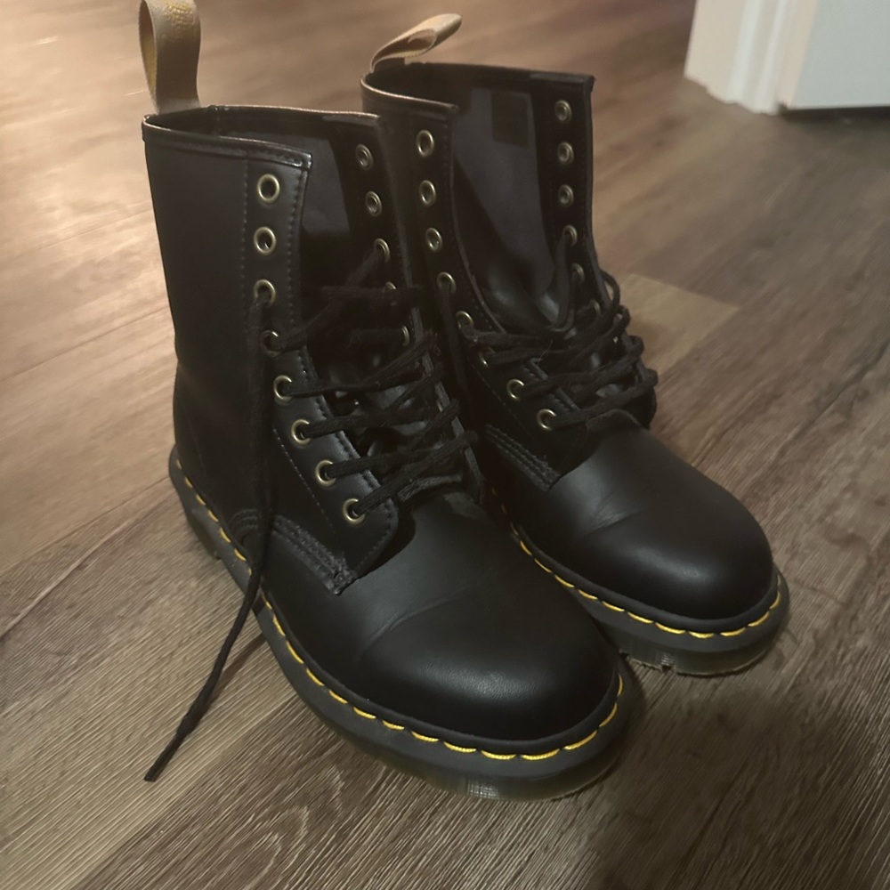 Dr. Martens Black Combat Boots with Yellow Stitching